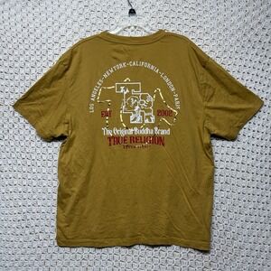 True Religion T Shirt Mens XL Yellow Short Slv Crew Neck The Original Buddha